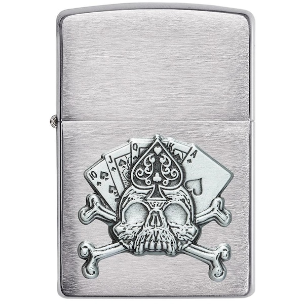 Zippo 2022 Zippo Gambling Scull Emblem On Brushed Chrome, ZIP-49293 - main